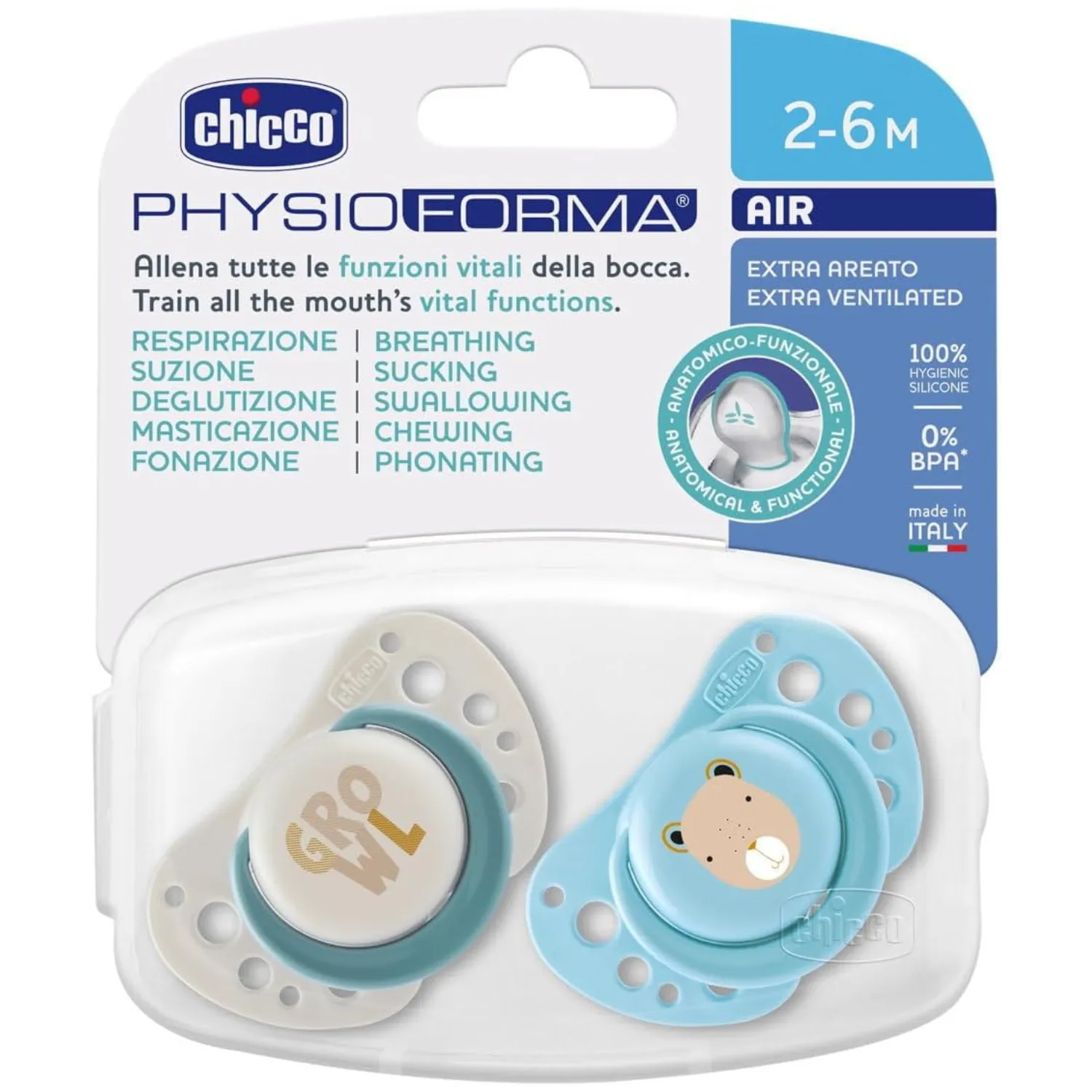 Chicco PhysioForma Schnuller Air Hellblau, Schnuller 0-6 Monate