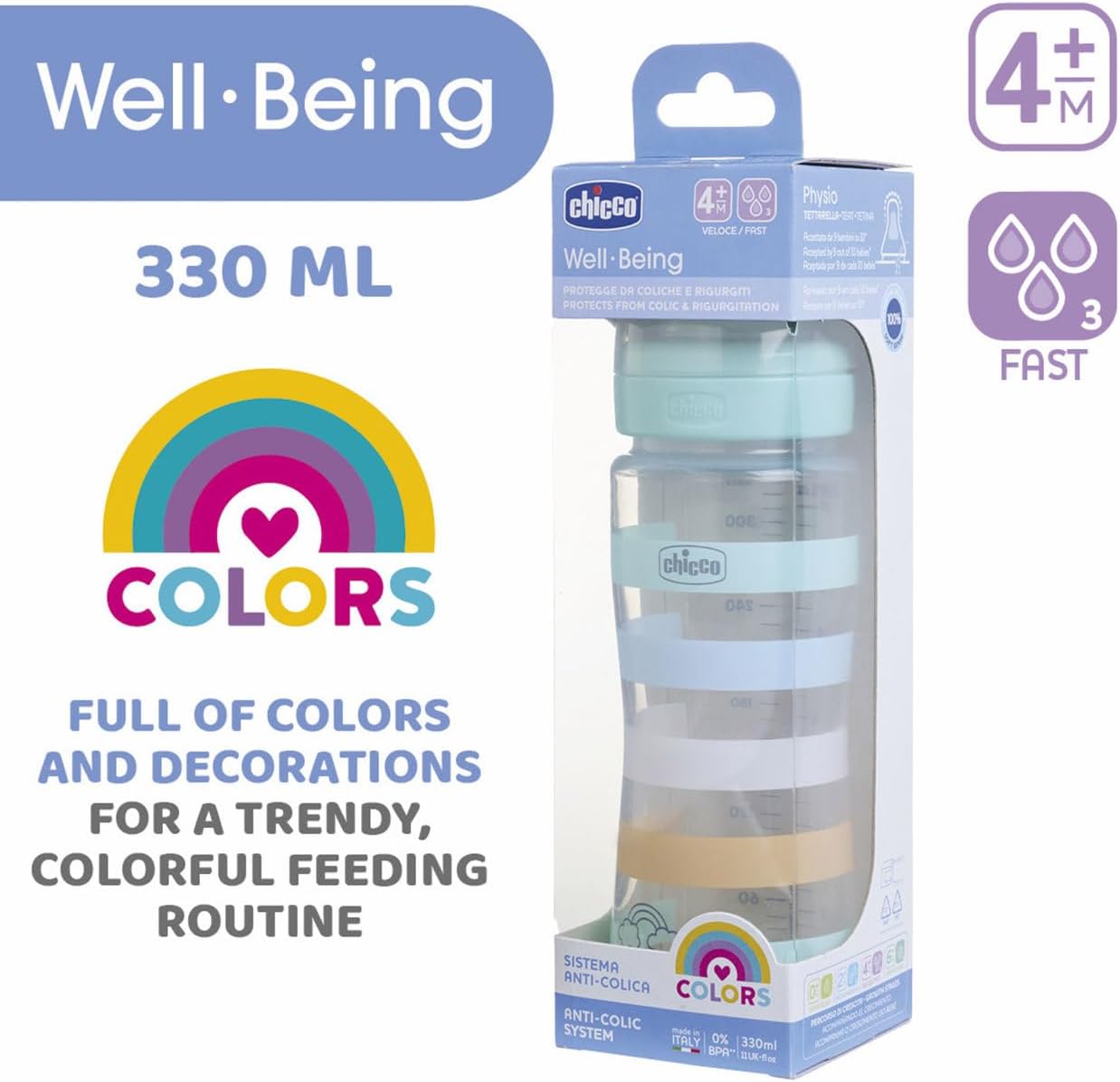 CHICCO Fysio Drinking Bottle with Soft Silicone Suction Cup and Soft Sense Finish