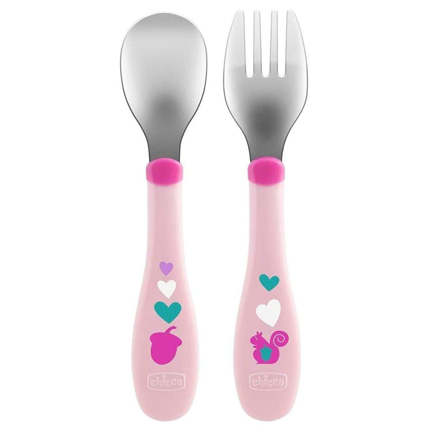 Chicco Stainless Steel Cutlery Kids Cutlery Set Porridge Fork and Spoon for Children