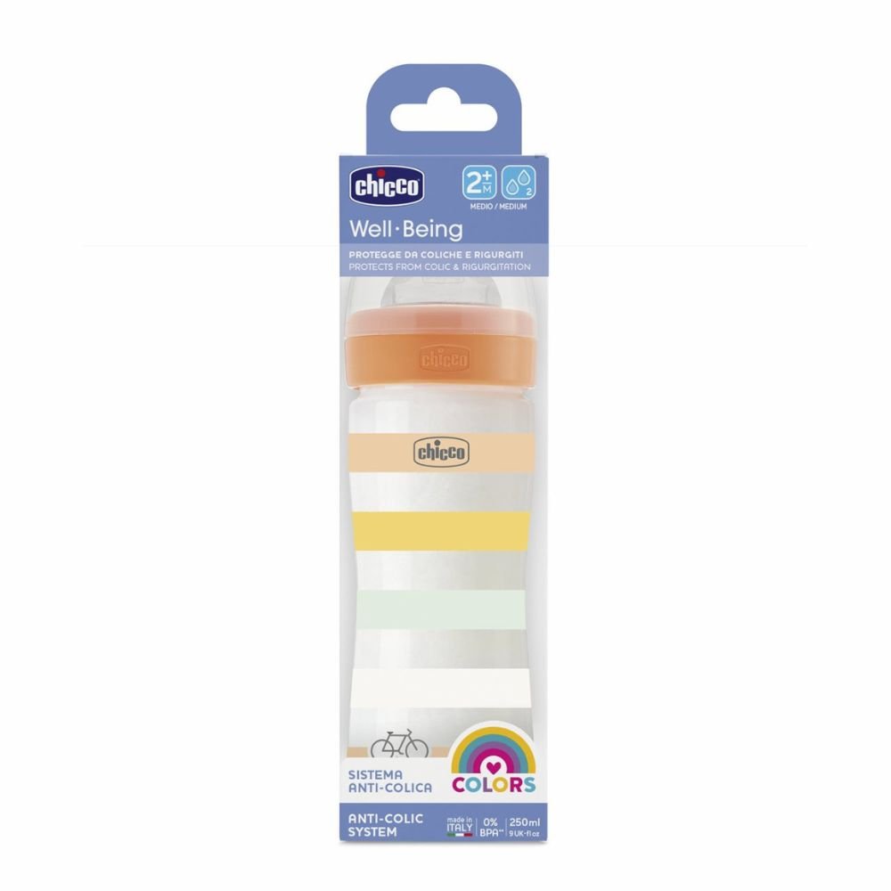 Chicco Well-Being Colors Baby Bottle - 250ml - 2m+ (Medium Flow)